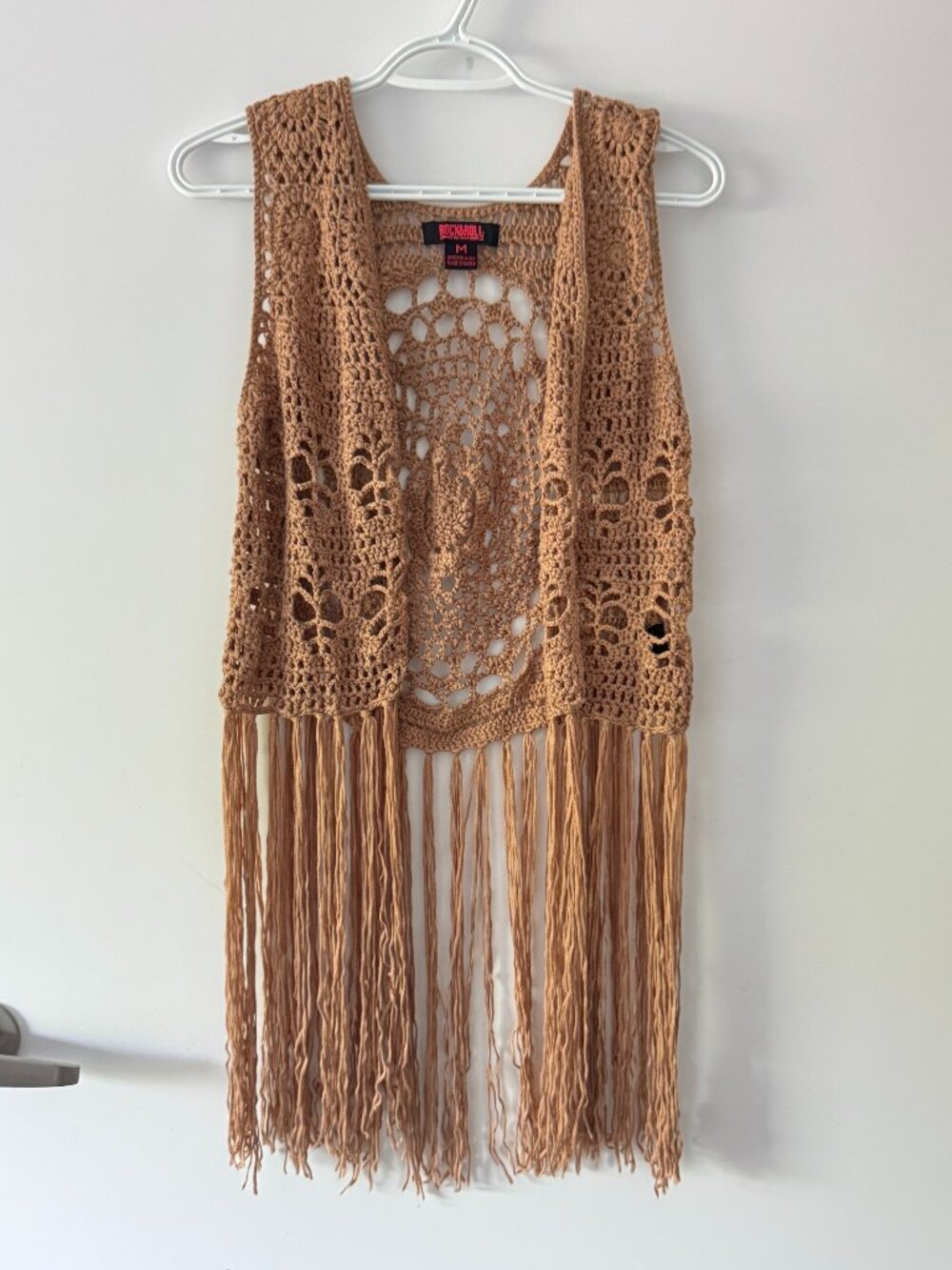 Rock & Roll Cowgirl Boho Crochet Fringe Vest Size M
